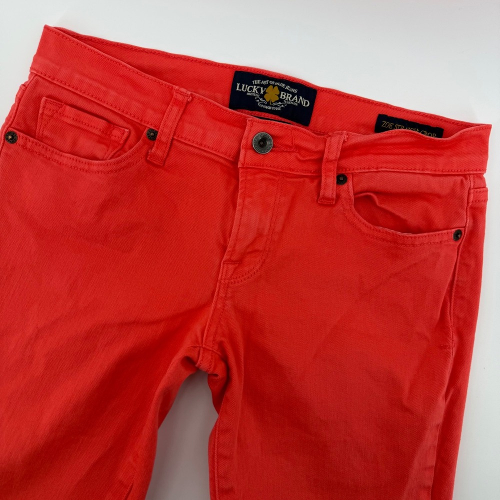 Lucky Brand Zoe Straight Crop Jeans Womens‎ 4/27 Coral Red Stretch Pants